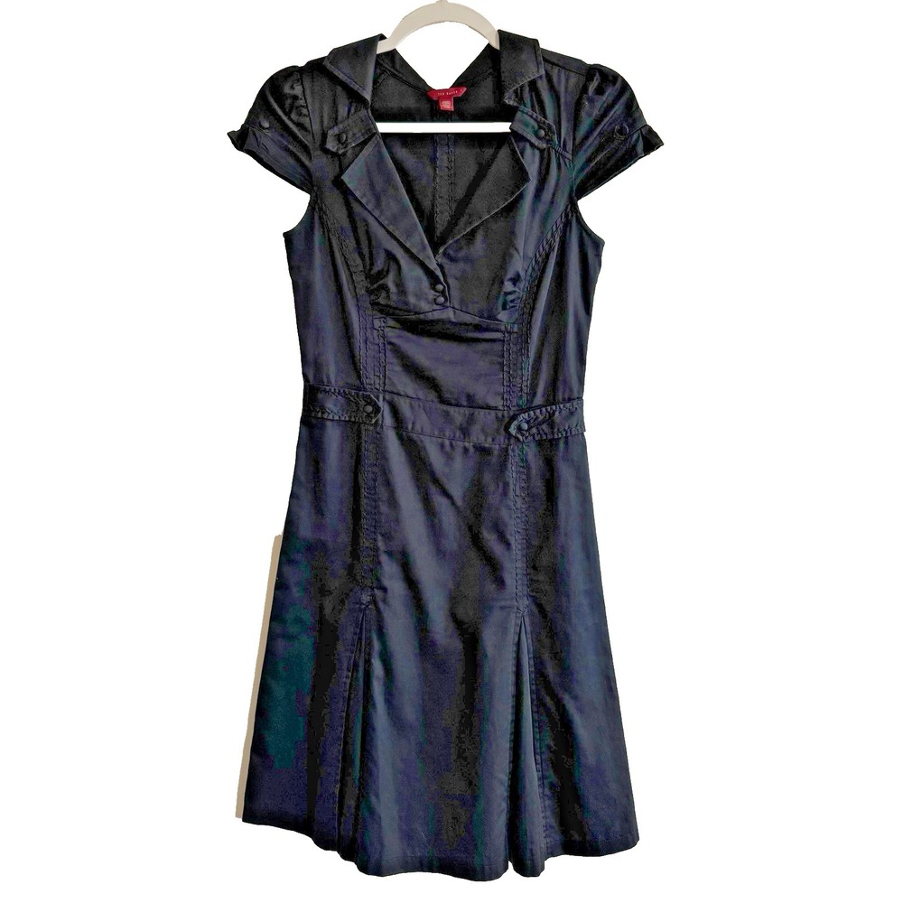 Ted Baker 90s Y2K Black Dress Whimsigoth Pin Up‎ Size 1 Small Rockabilly Pleated